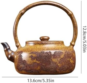 Kettle Teapot Household Mountain View Ceramic Teapot Creative Hand-Carved Tea Infuser Portable Water Teapot - Image 2