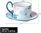 KAMMAK Coffee Cups and Saucers Set of 2, 8.5oz Ceramic Tea Cup with Saucer - Image 2