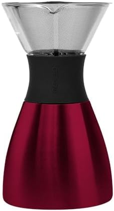asobu Insulated Pour Over Coffee Maker (32 oz.) Double-Wall Vacuum, Stainless-Steel Filter and Take on the Go Carafe (Burgundy) - Image 4