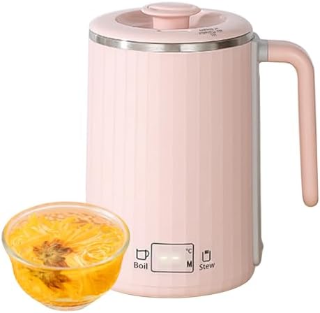 Electric Kettle 15.2 fl oz Mug-Type Electric Pot 304 Stainless Steel Tea Infuser Vacuum Insulated Milk Tea Coffee Porridge Compact Travel Office Unisex pink by NORMIA+RITA
