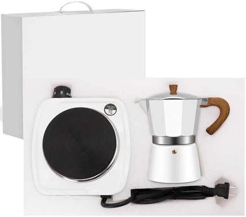 2-in-1 Aluminum Moka Pot Set with Electric Stove Classic by Vaolvpant