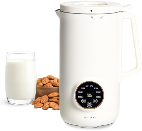 Rae Dunn 8-in-1 Nut & Plant Milk Maker – Almond, Oat, Soy & More – 800ml Cold / 700ml Hot – Automatic, Delay Start, Self-Clean – Includes Stirrer, Measuring Cup & Brush, Cream by RaeDunn