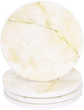sourcing map 4Pcs Absorbent Coasters Yellow Marble Gilding Pattern Round Coaster with Cork Backing Non-Slip for Home Office 4inches. by sourcing+map