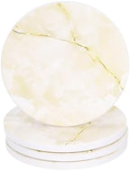 sourcing map 4Pcs Absorbent Coasters Yellow Marble Gilding Pattern Round Coaster with Cork Backing Non-Slip for Home Office 4inches. by sourcing+map