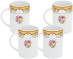 Porcelain Mug - White with Vintage Rose Design, 4 Piece Set by GiftsPlaza