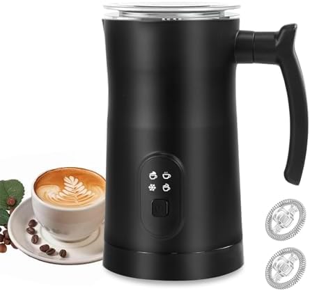 Electric Milk Frother, 4 in 1 Milk Steamer with Two Frothing Whisks, Saicefe 11.8oz/350ml Automatic Warm and Cold Foam Maker for Coffee, Latte, Cappuccino, Macchiato, Hot Chocolate (Black) by Saicefe