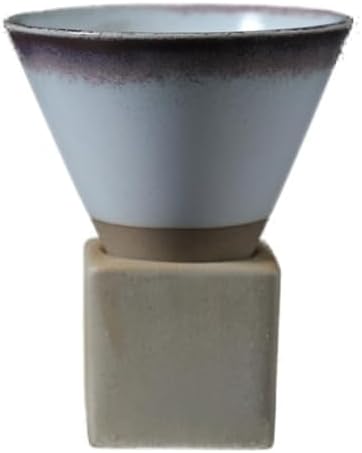 Ceramic Pedestal Coffee Cup, 7 Oz Flared Mug with Square Holder, 25 Colors (White Charcoal Rim) by Unknown