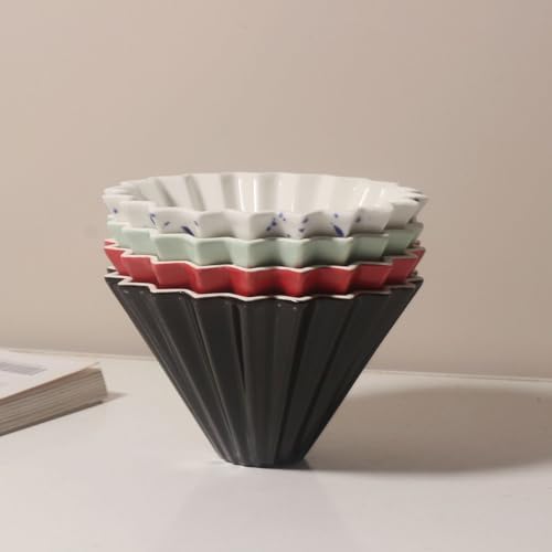 Ceramic Origami Filter Cup Pour over Fine Porcelain Coffee Dripper Set for Home Café Restaurant Camping,15.8 Oz(three-piece set blue) - Image 3