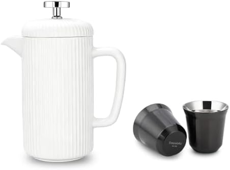 Easyworkz Porcelain French Press and Double Wall Insulated Metal Demitasse Cups by Easyworkz