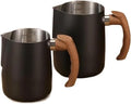 2pcs Stainless Steel Milk Frothing Pitcher Set with Wooden Handle - Precision Scale Latte Art Coffee Mugs (Black) by Unknown