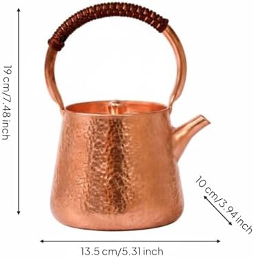 Amagogo Copper Kettle Tea Pot Teapot Water Boiler Hammered Copper Detailing Handcrafted Texture Compact Handle suitable for daily guest sharing countertop decor, Copper, Natural Copper - Image 6