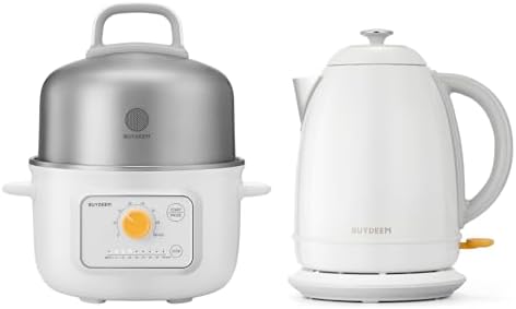 BUYDEEM G32 Electric Food Steamer 1.6QT with K640 Stainless Steel Electric Tea Kettle 1.7L Arctic White by BUYDEEM