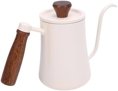 Walfront Gooseneck Coffee Kettle, 600ml 304 Stainless Steel Pour Over Kettle with Wood Handle, Long Spout, Measurement Marks, Precision Brewing Pot for Home Coffee Drip Brewing (White) - Image 2