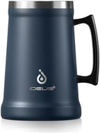 Ideus Insulated Beer Stein, 24/34oz Stainless Steel Double Walled Beer Mug Giant Bar Drinkware Metal Beer Cup with Big Grip Handle (Navy Blue, 34 ounces (1,000ml)) by IDEUS