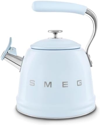 SMEG Stovetop Whistling Kettle – 50s Retro Style, 2.3 Liter (10 Cup / 2.4 Quart) Stainless Steel Tea Kettle with Iconic Design & Whistle – Premium Kitchen Statement Piece (New Pastel Blue) by Unknown