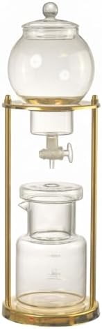 Cold Brew Coffee Maker Drip Pot Carafe Brewer Dripper With Glass Vessel and Gold Tone Metal Stand for Visible suitable for home office coffee kitchen counter by Unknown