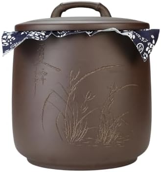 Yixing Clay Anti-Caking Storage Jar 8L, 15Lb Rice Canister with Lid by CHINACERAMICARTEXPOCENTER