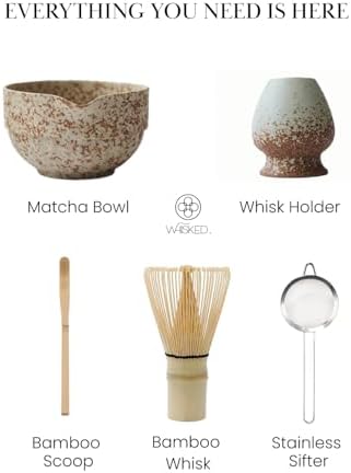 Jade Blossom Matcha Whisk Set – 5 Piece Japanese Matcha Kit with Handmade Ceramic Bowl, Bamboo Whisk, Scoop, Holder & Sifter – Tea Gift for Matcha Lovers & Mindful Rituals - Image 4