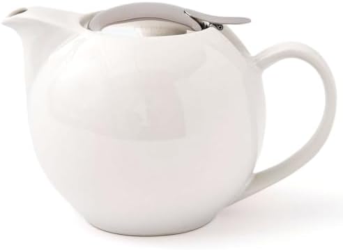 Zero Japan 34 oz Ceramic Teapot with Infuser for Loose Tea - Smooth-Pour Spout, Dishwasher Safe Large Ceramic Loose Leaf Tea Pot (Stainless Steel Infuser & Lid Removable), White by ZEROJAPAN