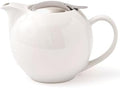 Zero Japan 34 oz Ceramic Teapot with Infuser for Loose Tea - Smooth-Pour Spout, Dishwasher Safe Large Ceramic Loose Leaf Tea Pot (Stainless Steel Infuser & Lid Removable), White by ZEROJAPAN
