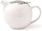 Zero Japan 34 oz Ceramic Teapot with Infuser for Loose Tea - Smooth-Pour Spout, Dishwasher Safe Large Ceramic Loose Leaf Tea Pot (Stainless Steel Infuser & Lid Removable), White by ZEROJAPAN