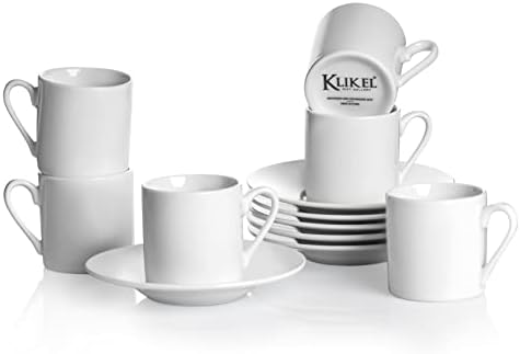 Klikel Espresso Cup And Saucer Set - White Cappuccino Demitasse - Small Coffee Cups For Cuban Coffee or Italian Espresso - Set Of 6 by Klikel