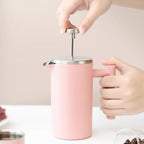 French Press Coffee Maker Double Wall Insulated French Coffee Press Stainless Steel With 3-Level Filter System, Brewed Coffee Pot For Camping(/Pink,1000ml) - Image 2