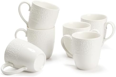 Porcelain Mug Set of 6, 12 oz White Coffee Cups by Unknown