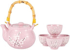 Japanese Plum Blossom Design Tea Set 27 fl oz Teapot with 4 Cups Serving Home Decor Asian Fusion Housewarming Decor (Pink) by Urban+Tokyo