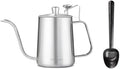 Easyworkz Gage Gooseneck Pour Over Coffee Kettle 20 oz with Thermometer Stainless Steel Hand Drip Coffee Pot, Silver, Bundled with Stainless Steel Long Hollow Handle Coffee Scoop,7g, Gunmetal Black by Easyworkz