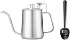 Easyworkz Gage Gooseneck Pour Over Coffee Kettle 20 oz with Thermometer Stainless Steel Hand Drip Coffee Pot, Silver, Bundled with Stainless Steel Long Hollow Handle Coffee Scoop,7g, Gunmetal Black by Easyworkz