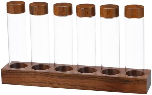 Glass Coffee Bean Container Storage Tubes with Wood Stand by COOLHIYA