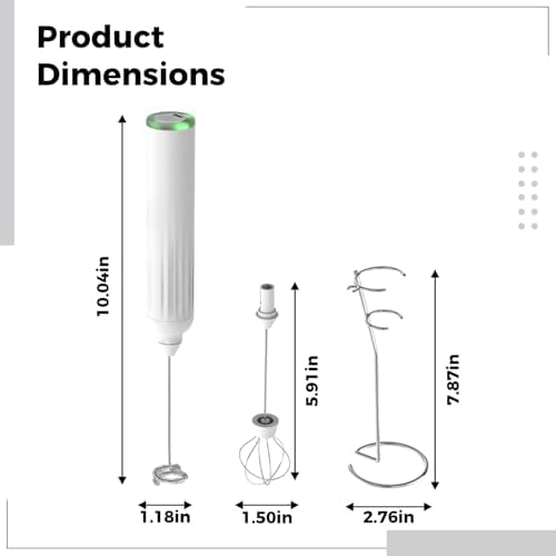 Rechargeable Milk Frother with Stand, 1500mAh Battery, 6500 RPM Electric Drink Mixer, Handheld Milk Frother, Stainless Steel Whisks, Type-C Charge, 400-Second Runtime for Latte, Coffee, Cappuccino - Image 5