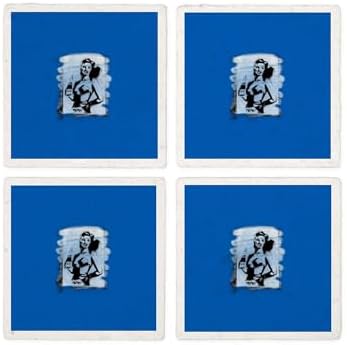 CafePress Pepsi Woman Black/White Tumbled Stone - Set of 4 Coasters Set of 4 w/holder - Image 4