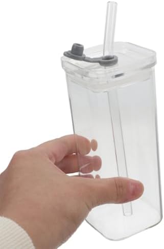 Square Glass Tumblers Portable Reusable Cups Made of Glass, Pp and Silicone 350ml with Lid and Straw 4pcs for Cold Drinks, Milk, Coffee, for Office Desk and Outdoor Activities - Image 4