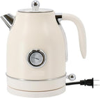 1.8 Quart Electric Tea Kettle and 2 Slice Toaster Combo, Matte Cream, Retro Kitchen Appliance Set with Adjustable Browning and Water Temperature Gauge - Image 2