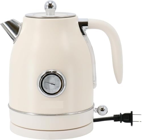 1.8 Quart Electric Tea Kettle and 2 Slice Toaster Combo, Matte Cream, Retro Kitchen Appliance Set with Adjustable Browning and Water Temperature Gauge - Image 2