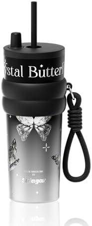 SDGA+ 24 oz Stainless Steel Tumbler with Lid and Straw, Insulated Water Bottle Leak Proof for Hot and Cold, Portable Travel Coffee Mug, Reusable Coffee Cup for Women, Butterfly by SDGA