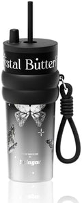 SDGA+ 24 oz Stainless Steel Tumbler with Lid and Straw, Insulated Water Bottle Leak Proof for Hot and Cold, Portable Travel Coffee Mug, Reusable Coffee Cup for Women, Butterfly by SDGA