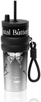 SDGA+ 24 oz Stainless Steel Tumbler with Lid and Straw, Insulated Water Bottle Leak Proof for Hot and Cold, Portable Travel Coffee Mug, Reusable Coffee Cup for Women, Butterfly by SDGA