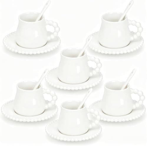8oz Latte Cups with Saucers & Spoons, Ceramic Coffee Cups Set of 6 by Ulable