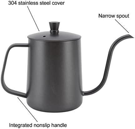 Rengue Gooseneck Pour Over Coffee Kettle 20oz Stainless Steel Tea Kettle with Precision Control for Home Brewing Stovetop Safe Small Water One Person (600ml PTFE Black) - Image 2