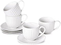 Ceramic Espresso Cups with Saucers 5 Oz,Set of 4 Porcelain Demitasse Cups Set,Small Coffee Cups with Handle for Coffee,Tea,Latte and Macchiato,Cappuccino Mugs for Kitchen and Cafe,White by Tikooere