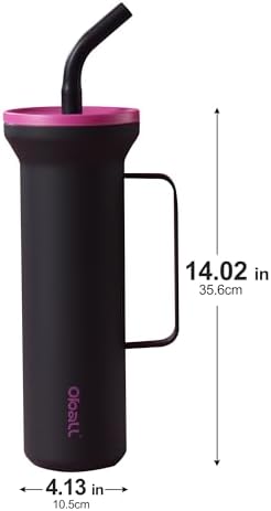 OBALL Black Tumbler with Handle, Swig Tumbler with Silicone Soft Straw, 34 oz Tumbler With Handle, Metal Water Bottle Leak-Proof and Cup Holder Friendly, BPA-Free - Image 2