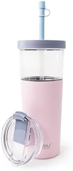 asobu ClearInsulation Straw Tumbler Marina a Tritan 28 oz Tumbler with 17 Oz Stainless Steel Insulated Sleeve for Ice Coffee or Hot Tea with a Flexi Straw Spill Proof Lid and a Flip Open Lid,Pink - Image 2