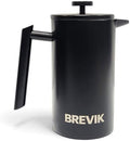 Brevik Insulated French Press Coffee Maker – 34 oz Double-Wall Stainless Steel Coffee Press, 1000ml, Matte Black, Gift-Ready Packaging by Unknown