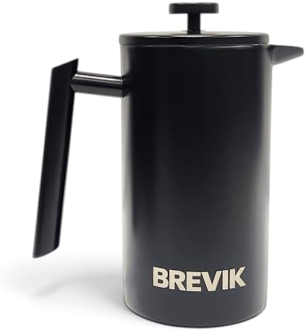 Brevik Insulated French Press Coffee Maker – 34 oz Double-Wall Stainless Steel Coffee Press, 1000ml, Matte Black, Gift-Ready Packaging by Unknown