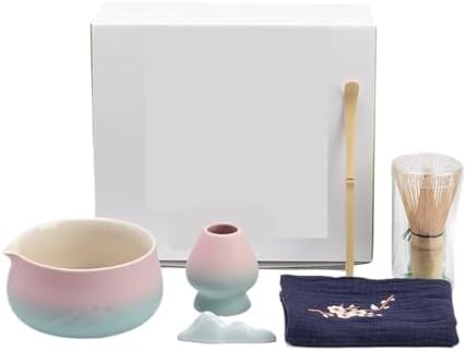 5-7PCS Ceramic Mountain Matcha Bowl Set Whisk Holder Diancha Tea Tools Kit(Pink-6pcs) by Unknown