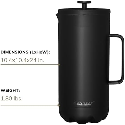 Scanpan TO GO French Press Coffee Maker 1.0L (Black) + 4 Vacuum Cups 250 mL (Black) - 18/8 Food Grade Stainless Steel - Scratch-Free Coating - Dishwasher Safe - Image 3