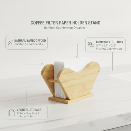 Bamboo Coffee Filter Holder Stand - Vertical Countertop Organizer for Kitchen Storage, Natural Wood Rack for Paper Filters, 8.7 x 4.3 x 2.8 Inches - Image 4